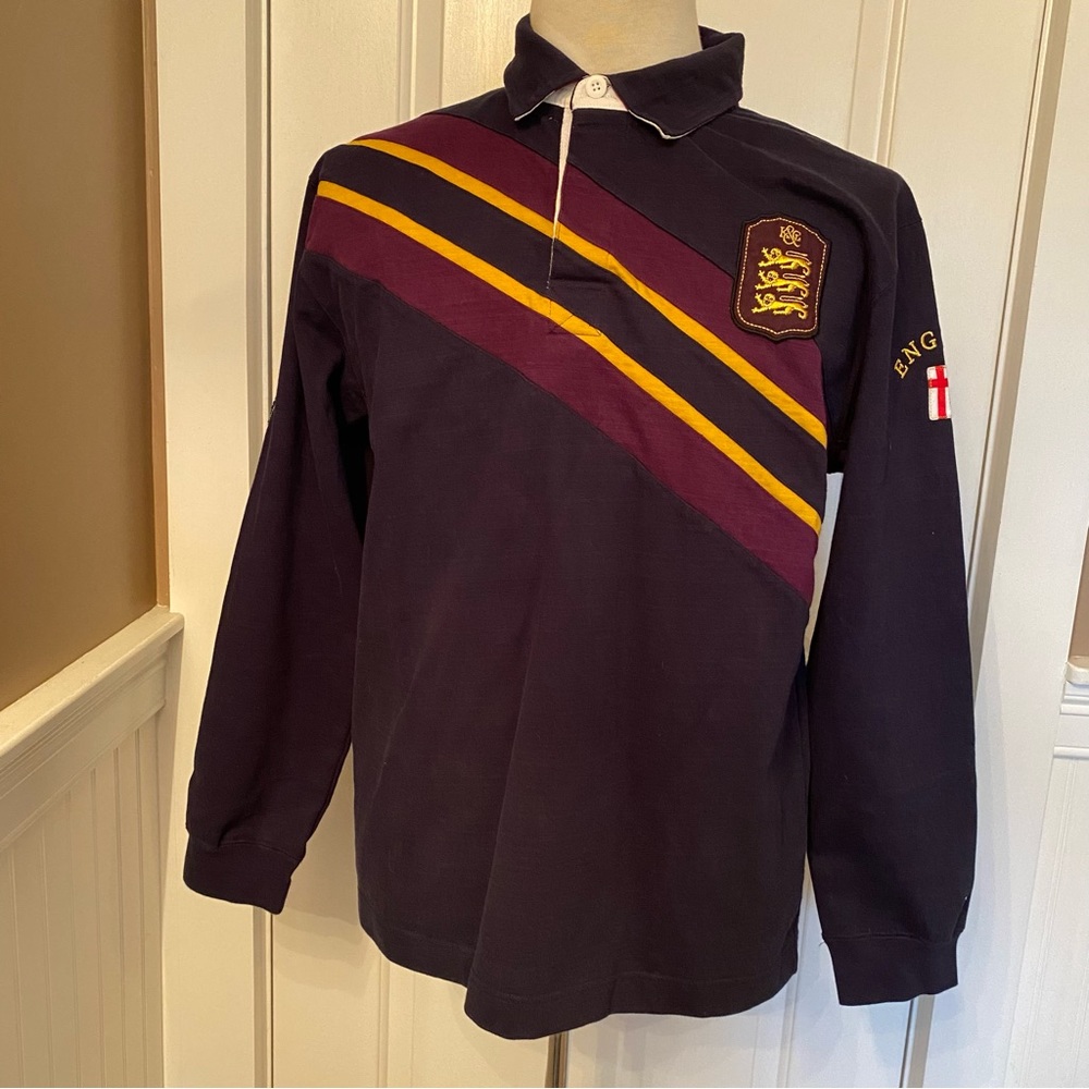 KENT & CURWEN MENS RUGBY POLO SHIRT ENGLAND BLUE PURPLE WHITE COTTON UK 40 US M - Picture 5 of 14